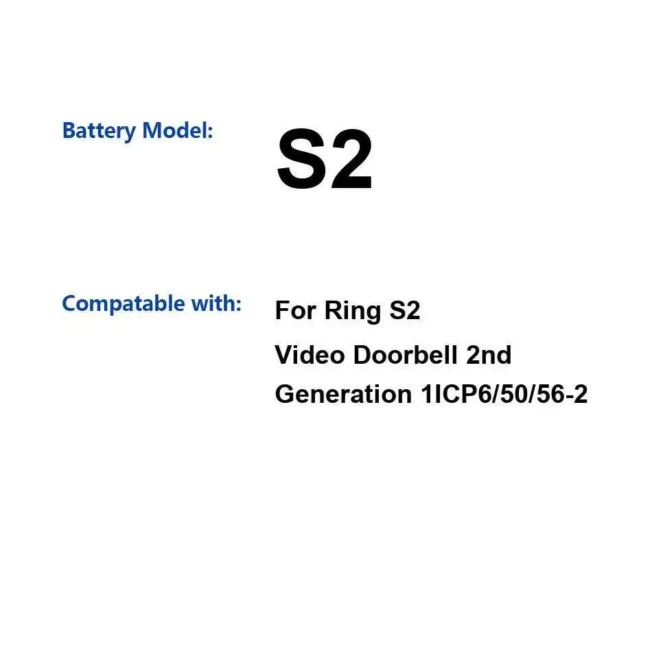 

Стабильность для видеодомофона Ring S2, 2-е поколение 1ICP6 50 56-2 5200 мАч, аккумулятор, надежный источник питания