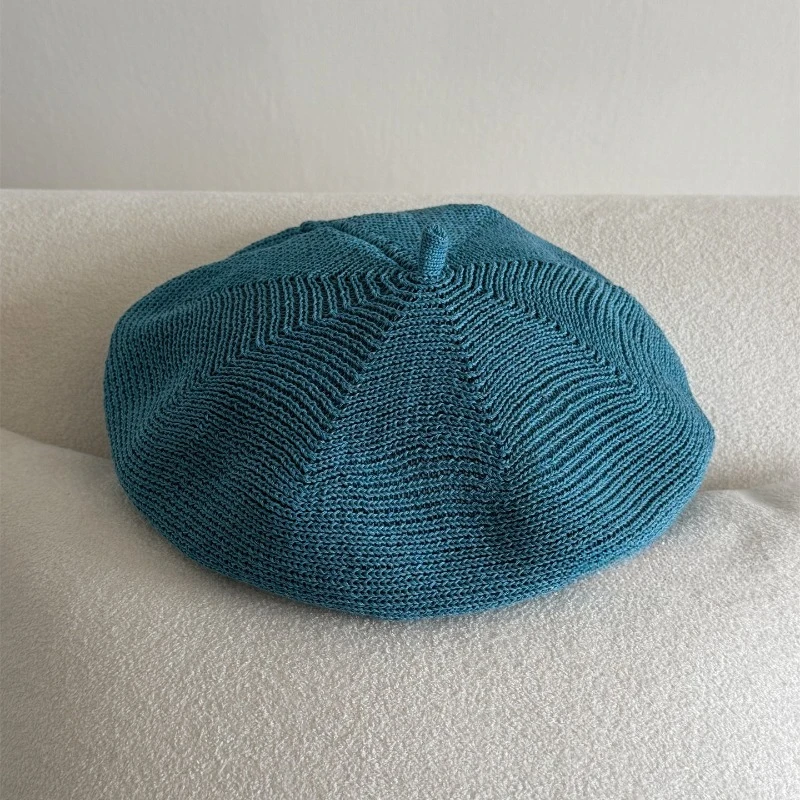 Koreanische einfache gekräuselte Strickmütze für Damen, Frühling und Herbst, dünne atmungsaktive achteckige Malermütze, elegante Newsboy-Kappe – Detail 10