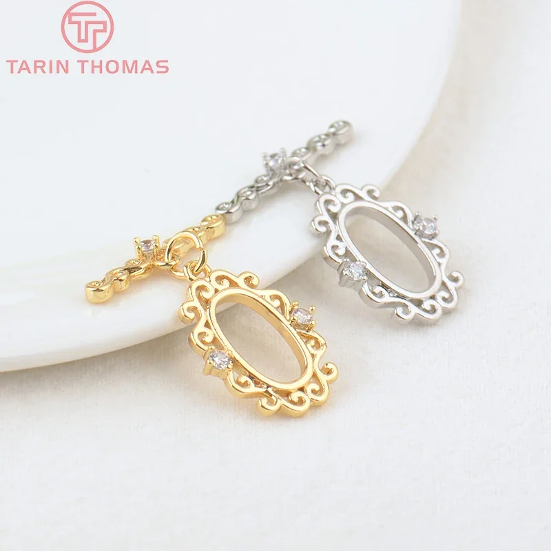 (3254)6 Sets 24K Gold Color Plated Brass with Zircon Oval Retro Pattern Bracelet O Toggle Clasps Quality Diy Jewelry Accessories