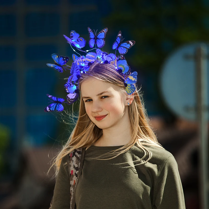 Bandeau papillon scintillant avec lumières LED, décorations pour fête prénatale anniversaire filles, cadeaux de demoiselle d'honneur de mariage