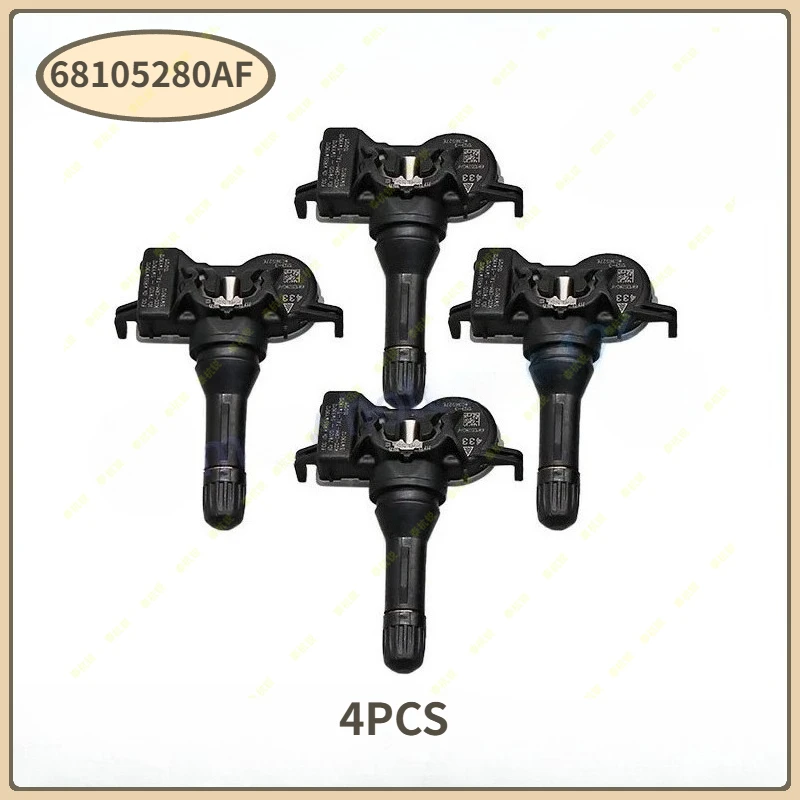 

68105280AF Car Tire Pressure Monitoring System For 2014-2021 Jeep Renegade 2016-2024 Chrysler Pacifica 433MHZ TPMS Sensor 4PCS