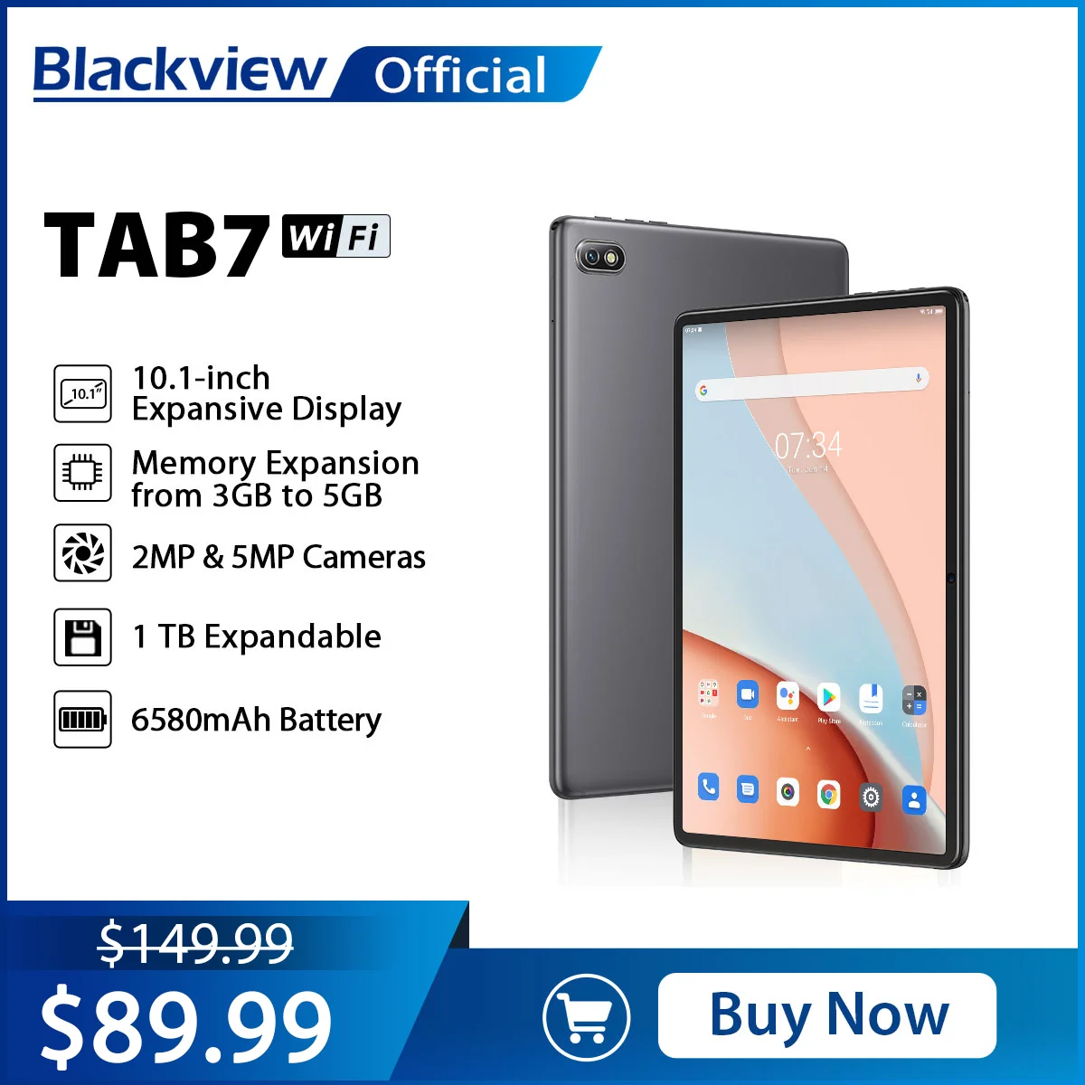 Blackview Tab 7 WIFI Android 12 Table PC 10.1'' HD Display 3GB 64GB 13MP Rear Camera 6580mAh Battery Octa Core Dual Speaker