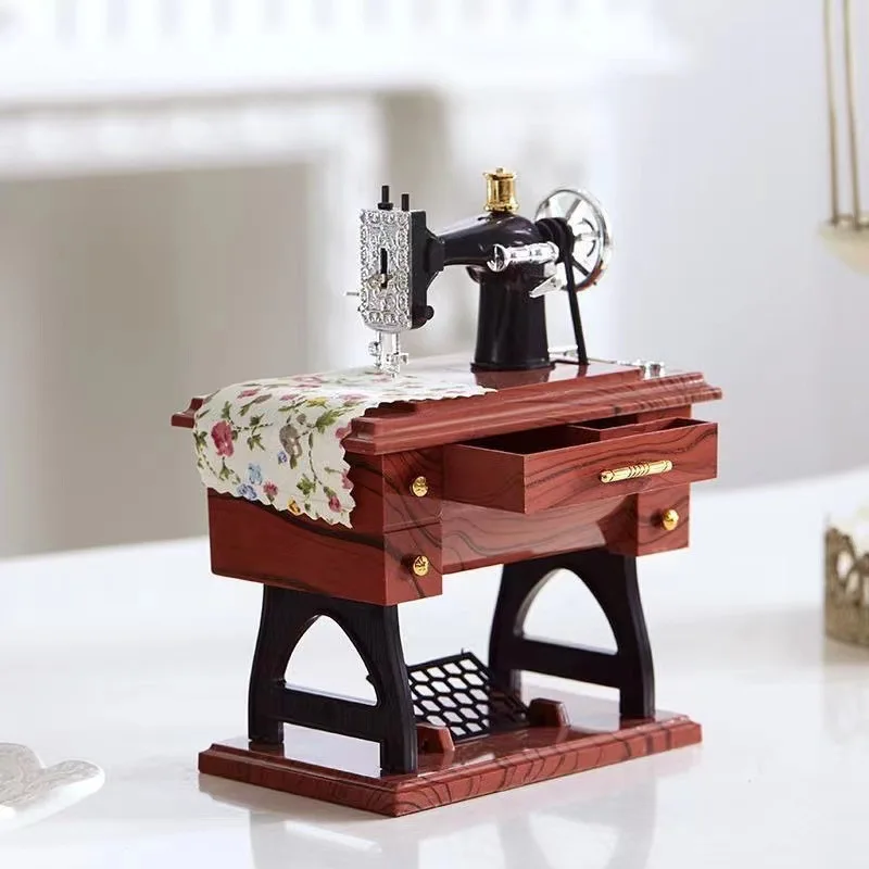 Vintage sewing machine ornaments,simulated small sewing machine models music box,home office desktop decorations creative gifts