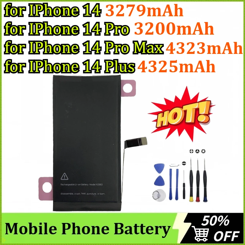 

3200/3276/4323/4325mAh for IPhone 14/14 Pro/14 Pro Max/14 Plus Series Replacement Mobile Phone Batteries + Tools