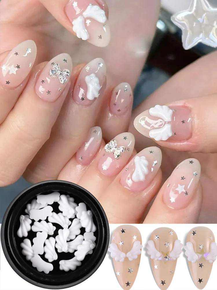 Weiße Engelsflügel Nagelkunst-Dekorationen | Niedliche japanische Flügel-Nagelaccessoires, 3D-Trend-Nagelkunst-Edelsteine, Y2k-Nagelzubehör – Detail 4