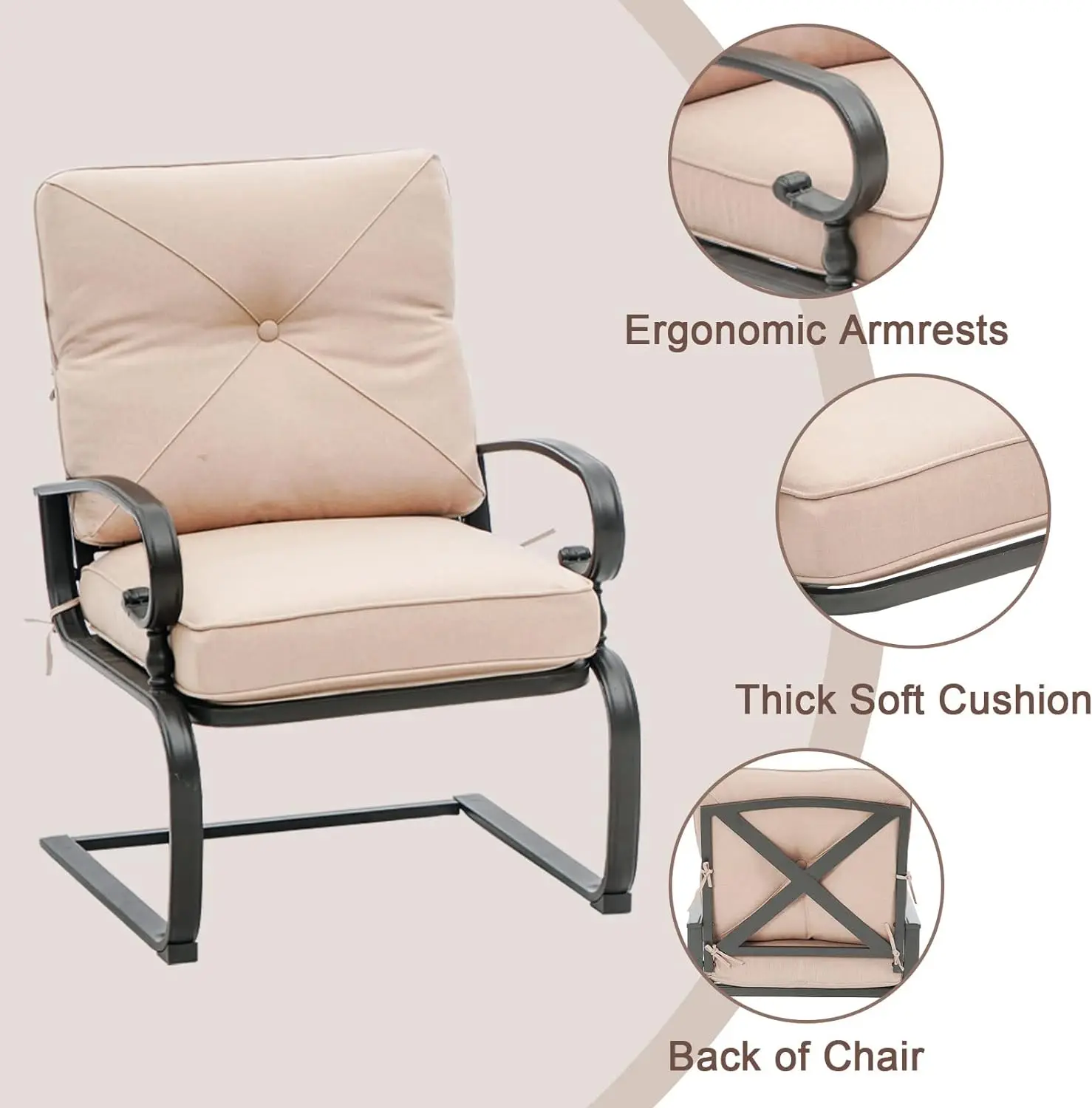 Metal Outdoor Mobiliário Pátio Conjunto com Almofada, Loveseat Coffee Table e Bistro Table, 2 Spring Chair