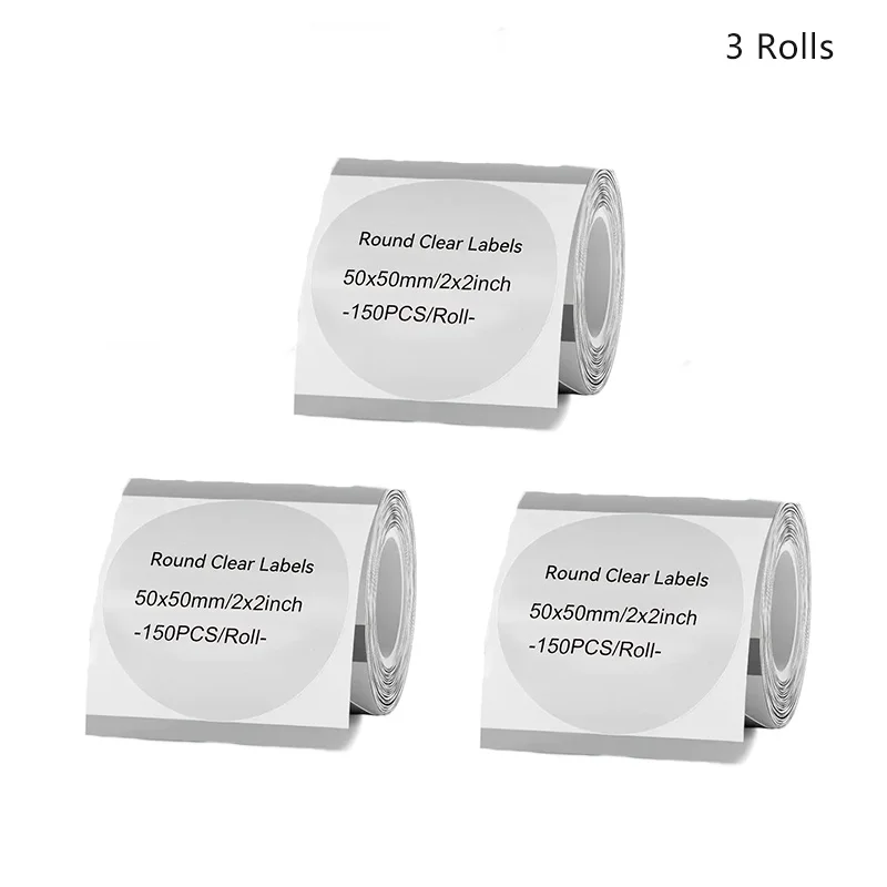 

3 рулона, 50x50 мм, прозрачные термоэтикетки, самоклеящиеся круглые для принтеров B3S M200 M110, адрес штрих-кода, рассылка, коммерческое домашнее использование