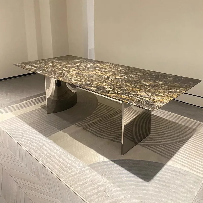 Modern  Luxury Natural Stone  Marble Top Marble Table  Natural Stone Dining Table Villa  Ultra Platinum Diamond Marble