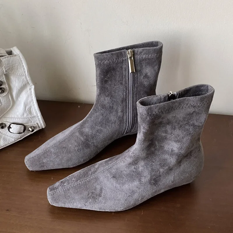 

Осенне-зимние женские ботильоны на низком каблуке, обувь на молнии, модные удобные туфли с острым носком, Botas Zapatos De Mujer