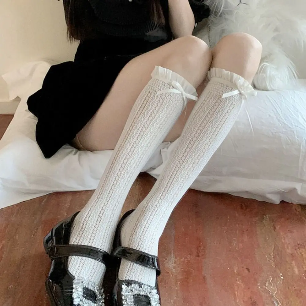 Fashion Lace Mesh Knee High Socks Ruffle Sweet Matching Calf Socks Lolita Long Socks For Women Girls