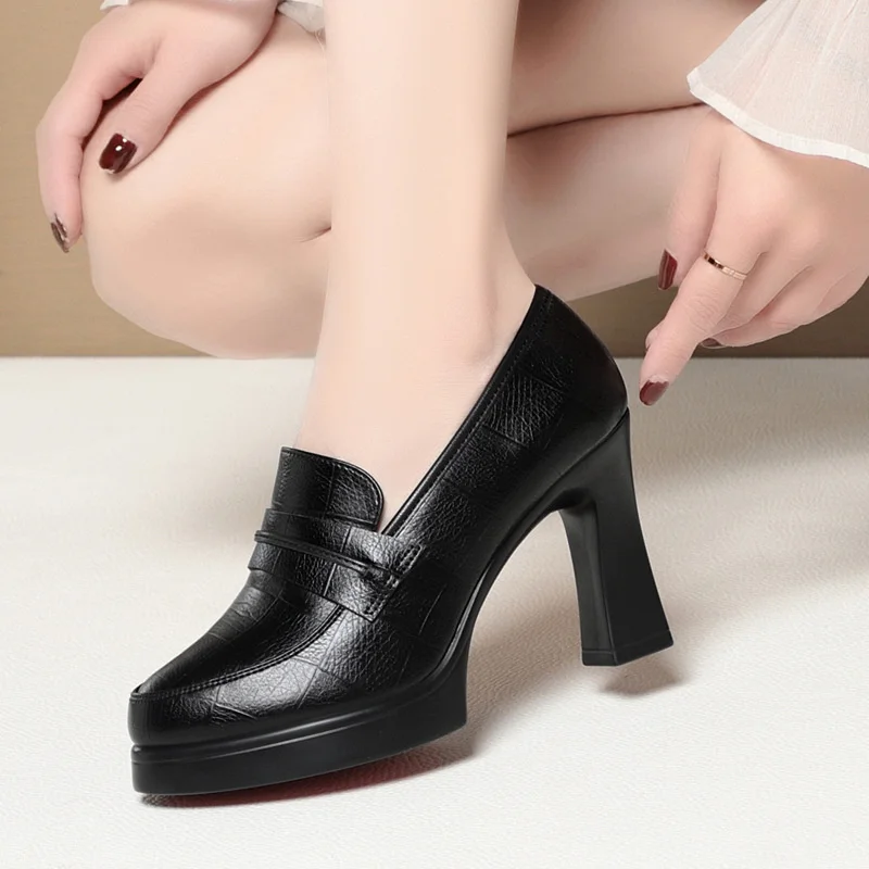 CINESSD 2023 Spring Ladies Leather Shoes Fashion Soft Sole Soft Leather Shoes For Middle-aged And Elderly Women