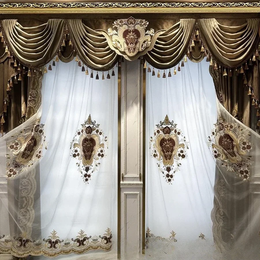 European-style villa, duplex high-end flannel embroidered luxury curtains