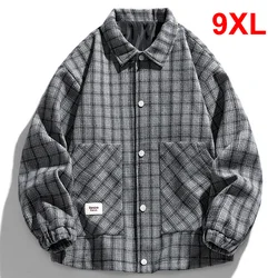 Chaqueta a cuadros para hombre, abrigo de lana Harajuku, talla grande 8XL, primavera y otoño