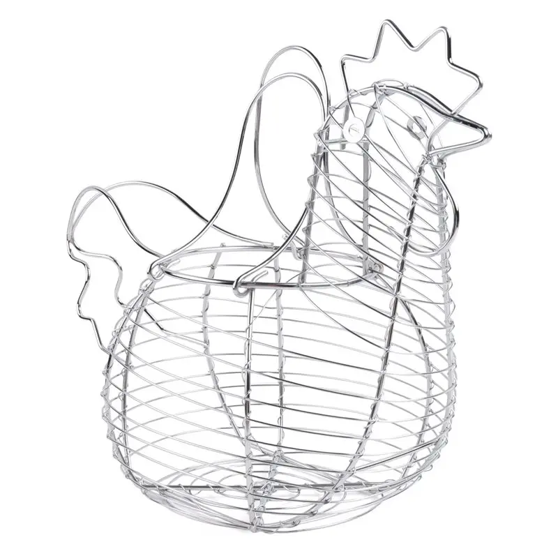 ABVJ-Chicken Shaped Egg Holder For Eggs, Chicken Shaped Egg Holder, Rustic Round Baskets Gathering Egg With Handle