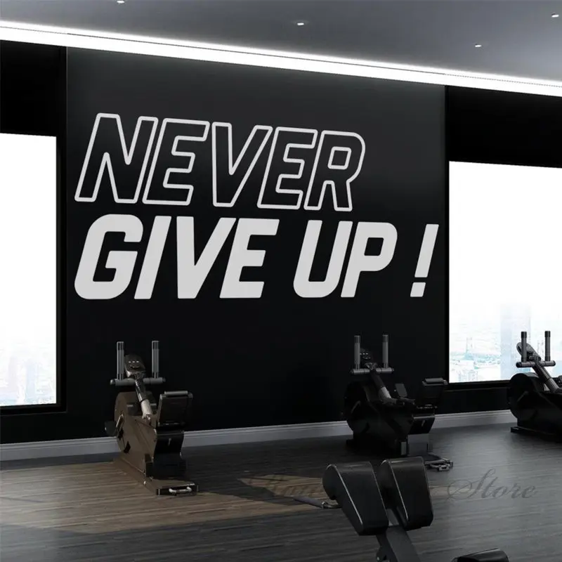 Never Give Up Gym Quote Wall Sticker Vinyl Bodybuilder Motivation Fitness Sport Words Decals Removable Transfer DIY Murals Z553