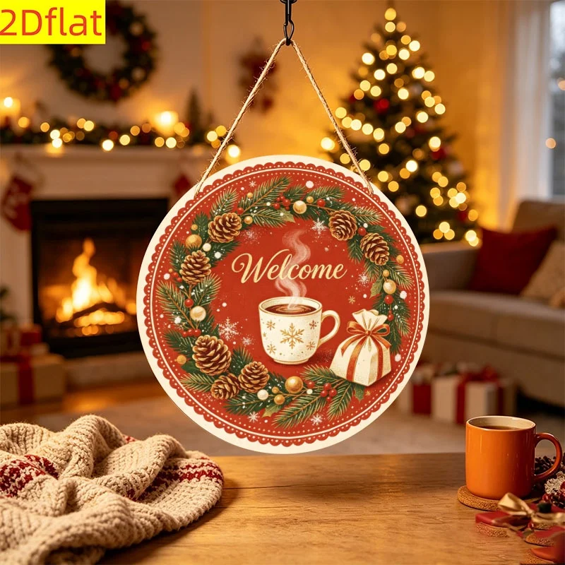 2D Flat, 2D Flat Wooden Round Hanging Sign, 1pc Per Pack. Ideal for Halloween, Christmas, Thanksgiving, and Autumn Harvest Seaso