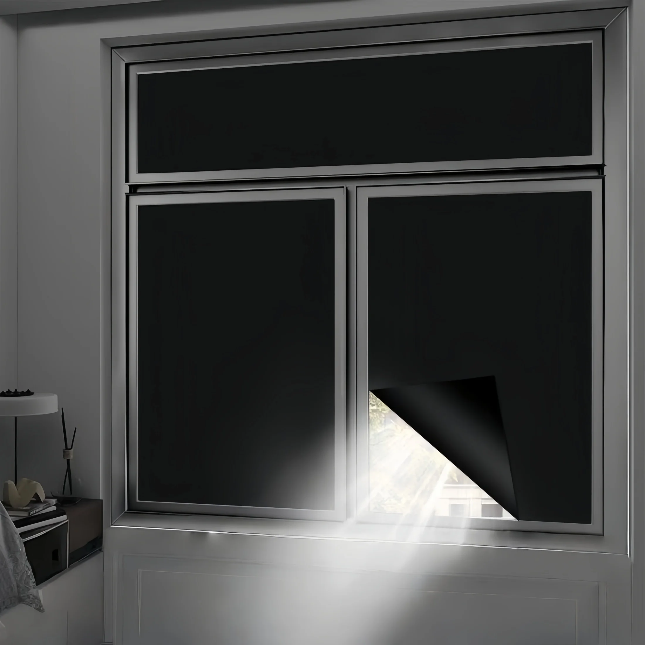 Schwarze undurchsichtige Sichtschutz-Fensterfolie, schwarzer Glas-Fensterfolienaufkleber, vollständig verdunkelnd, Anti-UV, selbstklebend, Verdunkelung, 100 % Sichtschutz für das Heimbüro