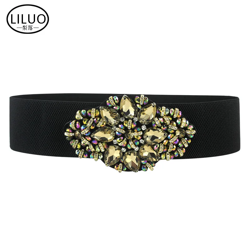 2023 Women Luxury Fashion Crystal Stone Belt Waist New Set Dress Accessories Elastic Decoration Green Bright Suitable 65-92cm