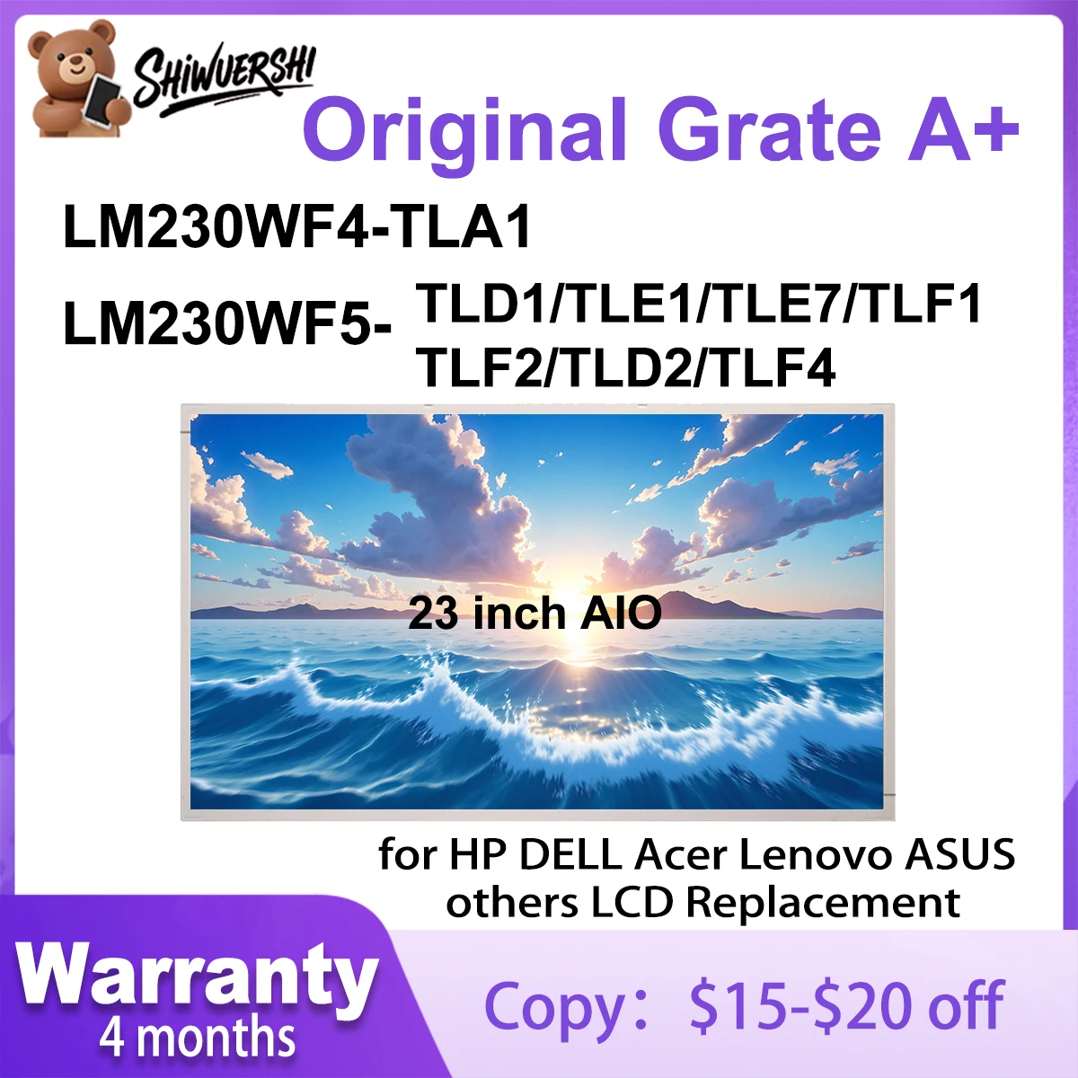 

Original LM230WF4 TLA1 LM230WF5 TLD1 TLE1 TLE7 TLF1 TLF2 TLD2 TLF4 23'' LCD Screen Display Monitor