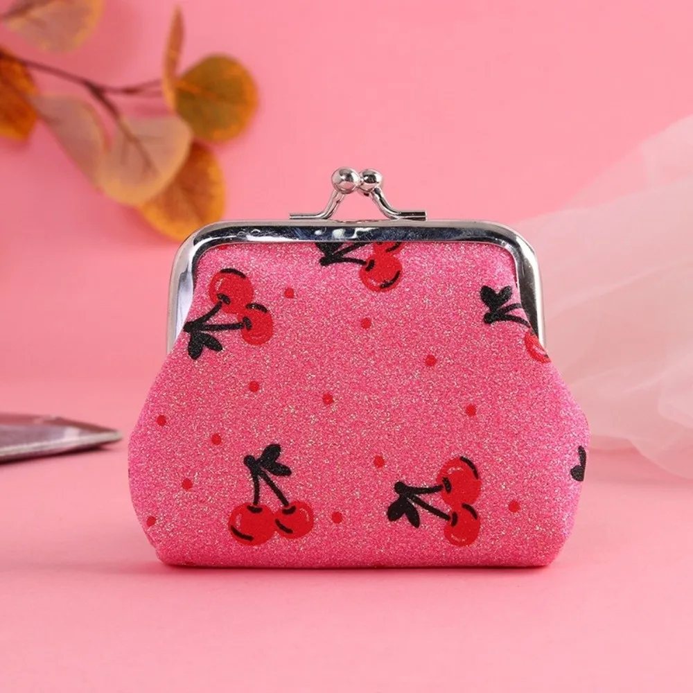 Fruit Pattern Coin Purse Strawberry Cherry Print Hasp Closure Cosmetic Bag Multifunctional Small Change Purse Card Storage