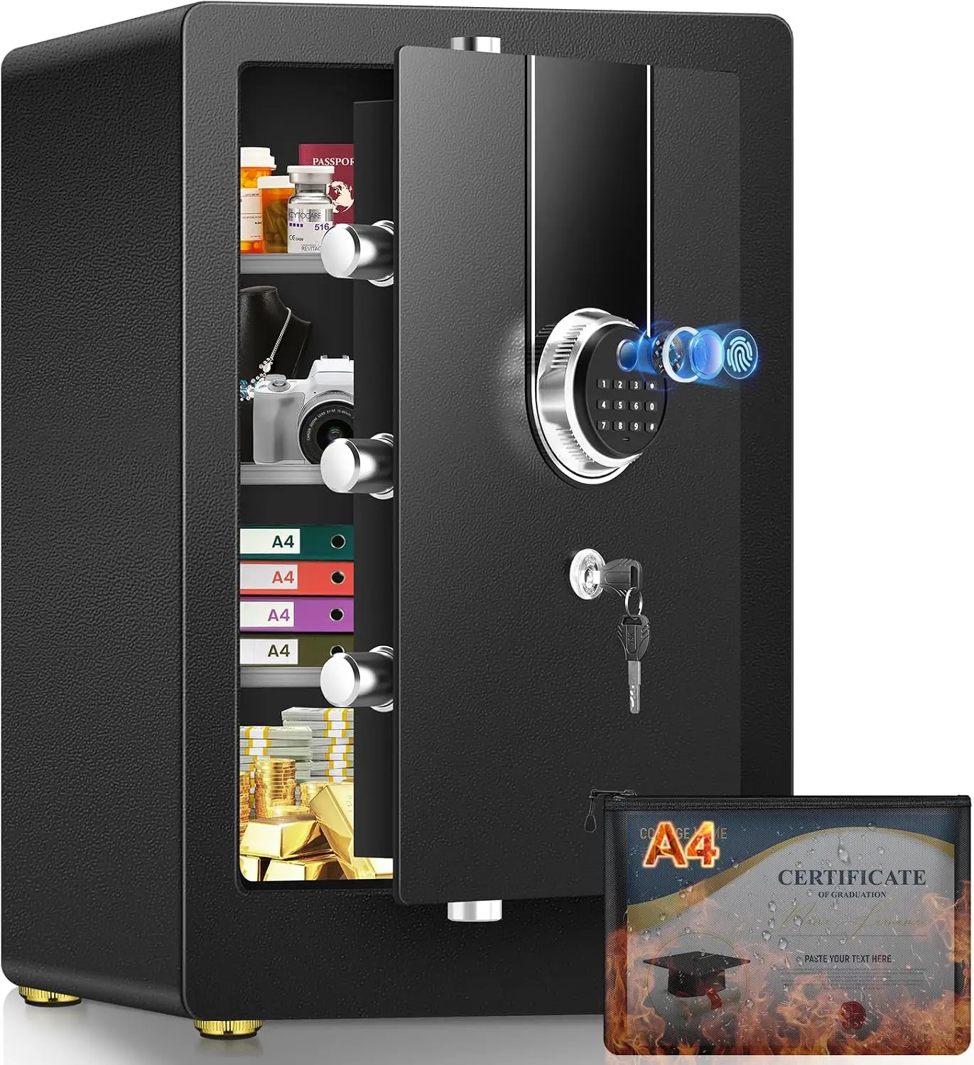 23.6'' Heavy Duty Biometric Fireproof Safe For Home | Large Document Safe Box With Keypad and Dual alarms, Digital Security Safe