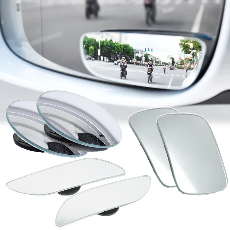 Car Blind Spot Mirror Round Frame Convex Mirror Wide-angle 360 Degree Adjustable Clear Rearview Auxiliary Mirror Driving Safety