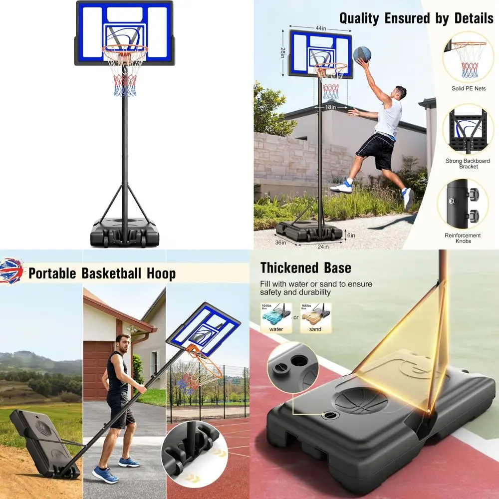 Cesta de basquete portátil ao ar livre 10 pés, altura ajustável, tabela de 44 polegadas, adequada para crianças, jovens e adultos, ideal para todos