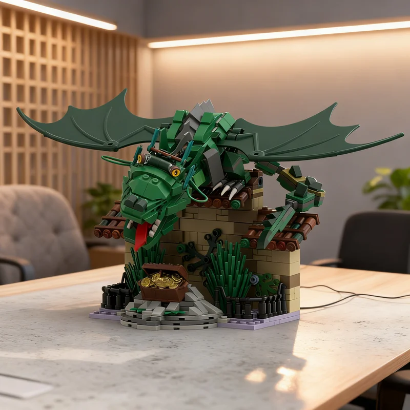 740pcs MOC Dragon Draak Lichtgeraakt Efteling Brickheadz Model Building Blocks Construction Toy Christmas Gifts Kids Idea Brick