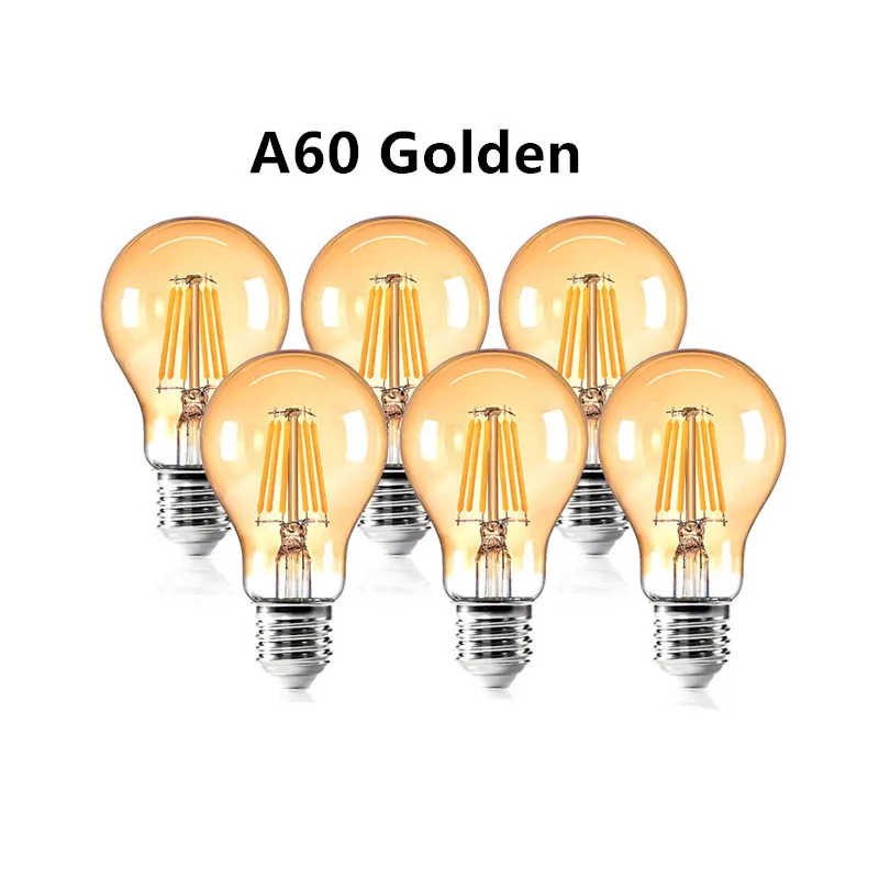 6PCS Antique Retro Vintage Edison LED Lamp Light  E27 Incandescent A60 Warm White AC 220V 4W 6W 8W Bulbs For Home Decoration