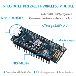 RF-Nano para Arduino Nano V3.0, placa Nano tipo C ATmega328P CH340 integra NRF24L01 + 2.4G sem fio compatível com biblioteca RF24