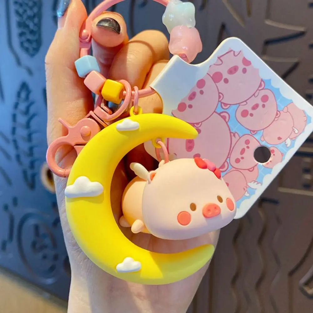 

Creative Moon Flying Pig Keyring Cute Animal Piggy Doll Keychain PVC Cartoon Car Key Pendant Gift