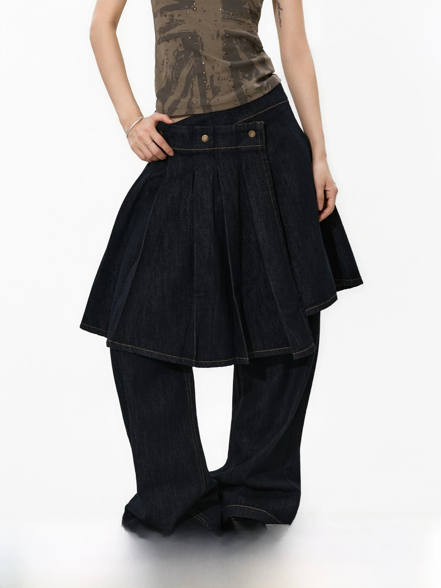 S3T5 Denim Skirt Jeans Women's Loose Straight Leg Jeans Casual Wear Multi Layered Durable Cotton Trousers for Spring