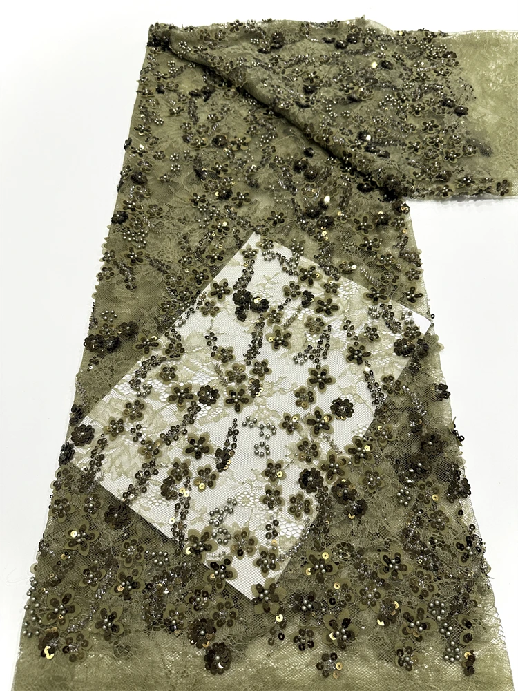 5 หลาหรูหราแอฟริกันSequinsเพิร์ลเจ้าบ่าวลูกไม้ผ้า 2025 คุณภาพสูงภาษาฝรั่งเศสคําไนจีเรียลูกปัดผ้าลูกไม้สําหรับงานแต่งงานชุด