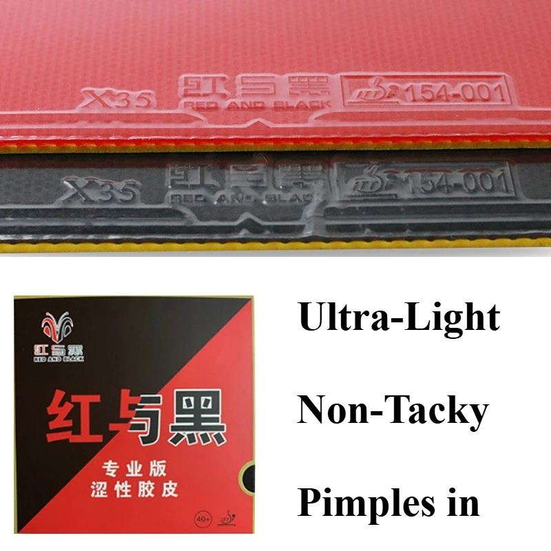 Red and Black X35 Table Tennis Rubber Sheet Ultra‑light Non‑tacky Pimples in Ping Pong Rubber with 2mm Sponge for Fast Attack