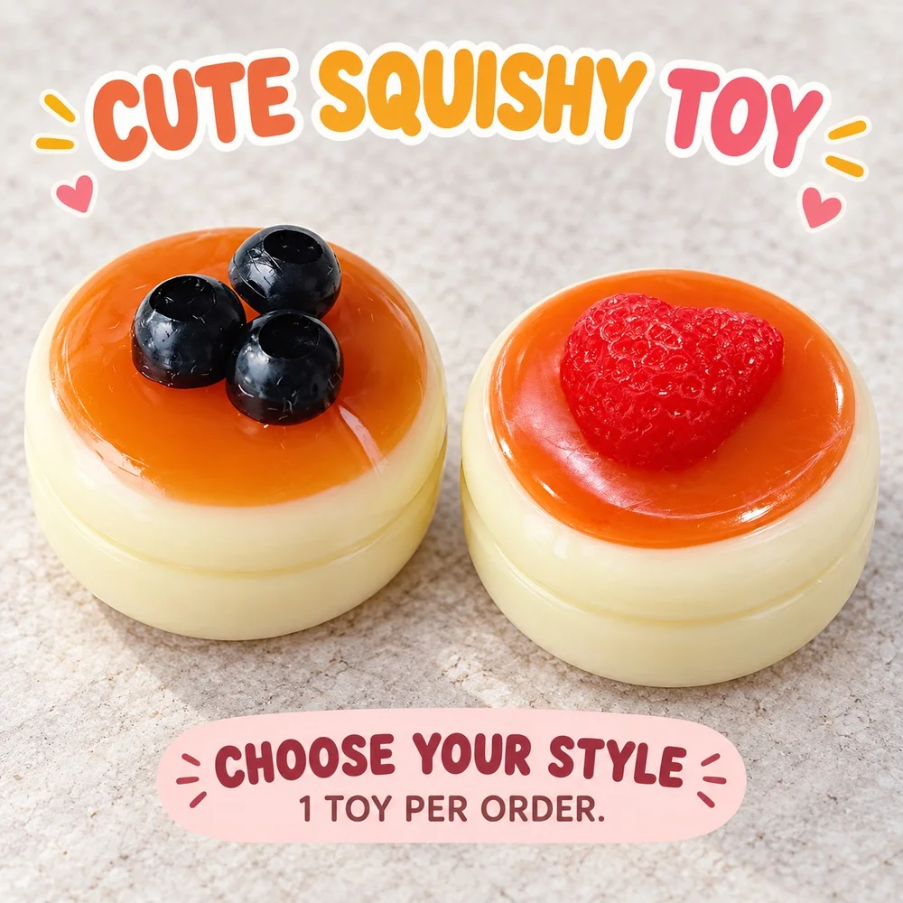 Souffle Squishy Squeeze Toy Blueberry Strawberry TPR Dessert Shape Soft Desk Fidget Companion Gift for Adults Teens Single Piece