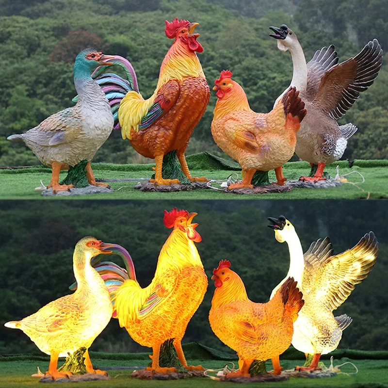 Outdoor simulation luminous rooster hen goose duck sculpture ornament farm garden lawn farm animal light decoration