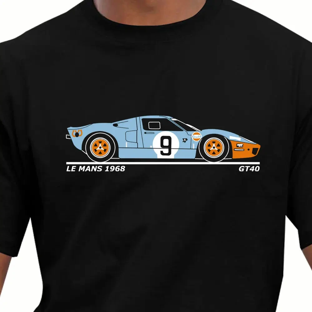 Camiseta Masculina de Algodão Estilo Hip Hop Manga Curta Harajuku - Carro de Corrida Retrô Clássico GT40 Le Mans 1968