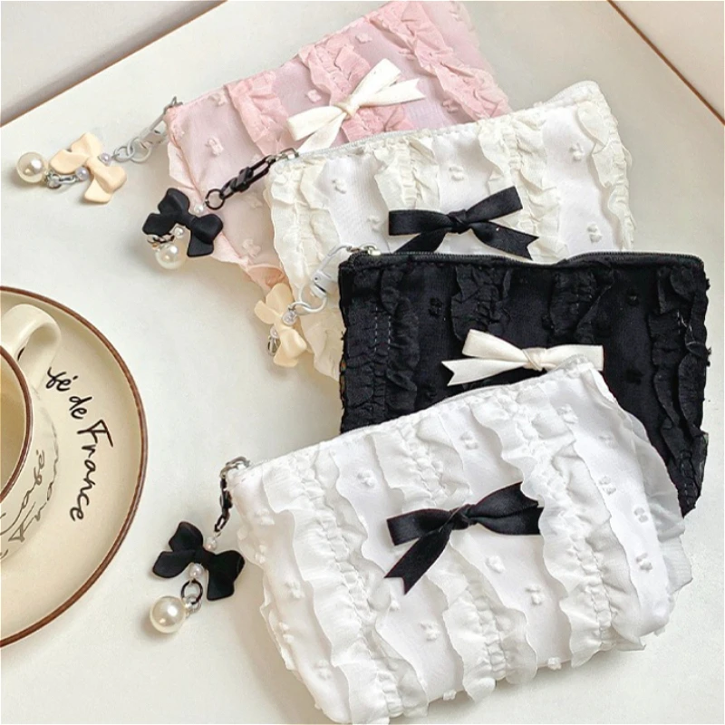 Ins Style Cute Lace Bow Coin Purse, Outdoor Sanitary Napkin Storage Bag, Women's Portable Small Bag
