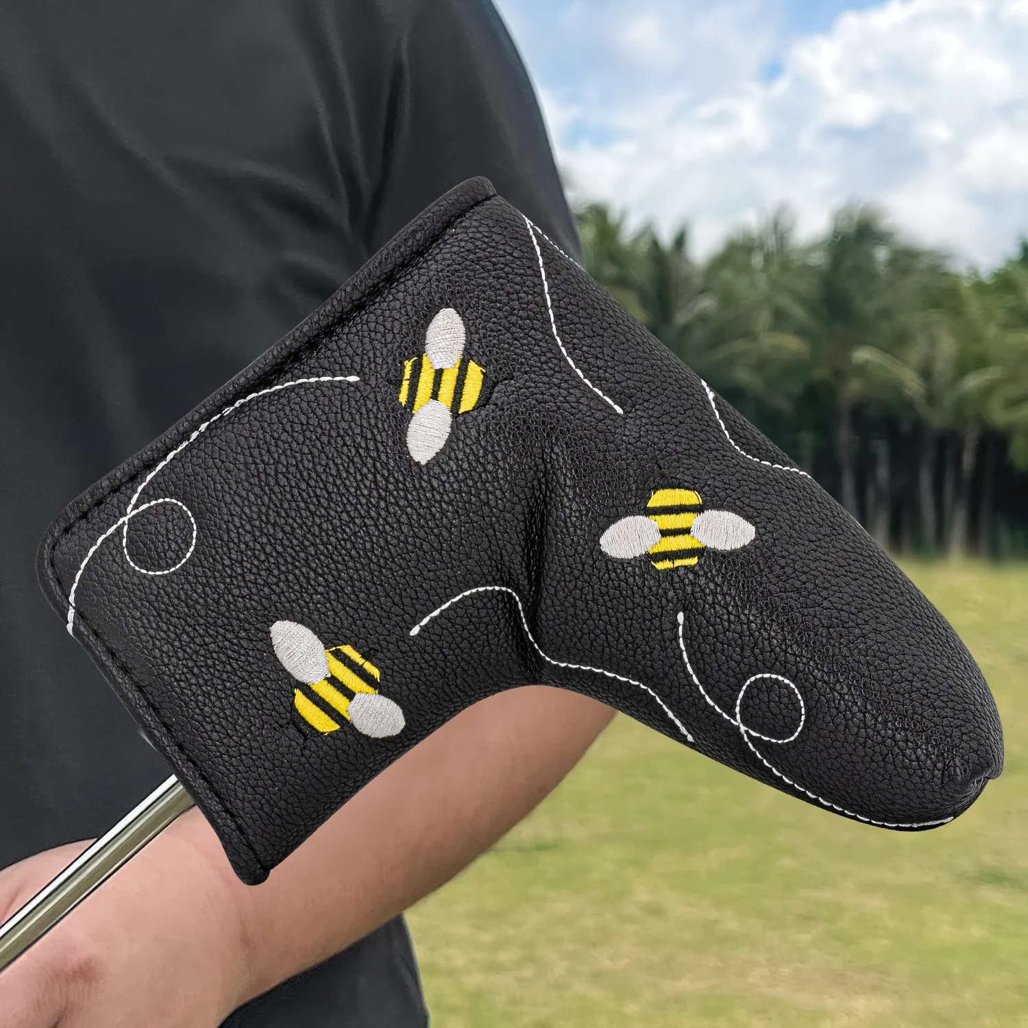 Little Bee Style And Crossbones Golf Putter Cover - Premium Blade Headcover with Soft Lining, Golf Club Accessory, Unique Gift image 4