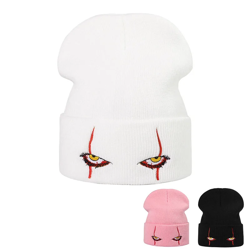 Women Autumn Winter Warm Beanie Cartoon Eye Embroidered Men Skull Cap Unisex Cosplay Knitted Hat Fashion Ski Bonnet Dropshipping