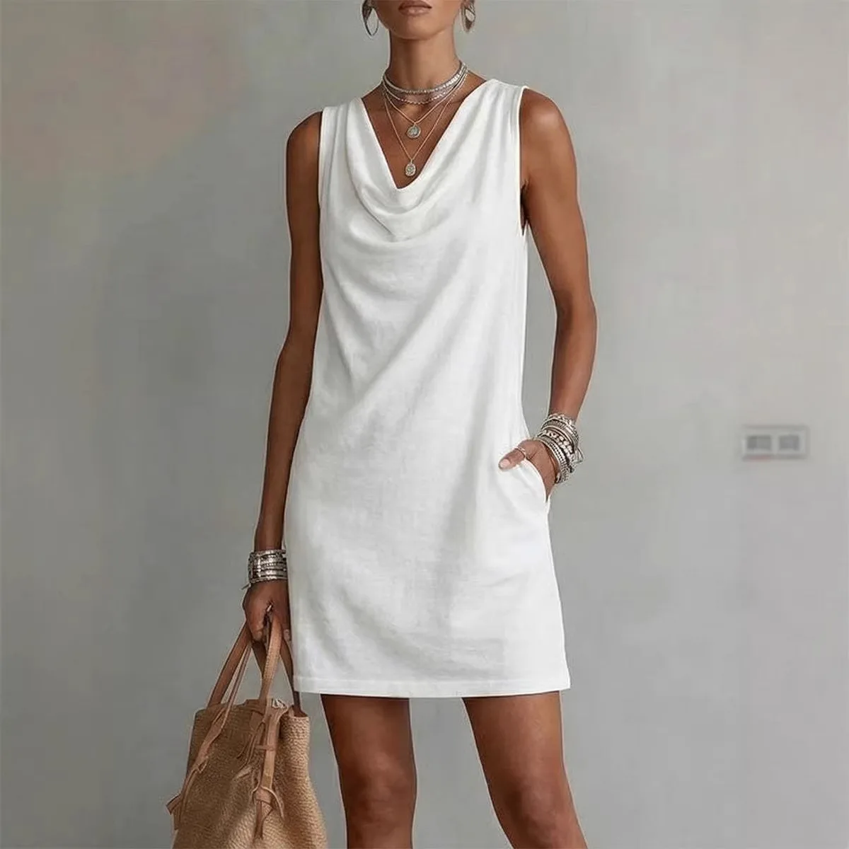 

Dress Dresses Women Spring Summer Slim Fit Sleeveless Cowl Neck