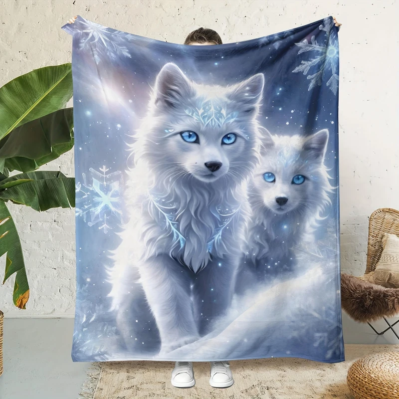 Yin Yang Cloud Black White Wolf Illustration Throw Blanket,Soft Couch,Bedroom Layer,Birthday Mystic Indoor Casual Favor