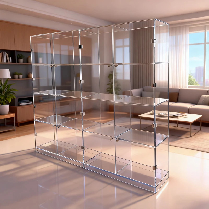 fv-Nordic Style Gradient Color Acrylic Display Shelf Clear Modern Acrylic Display Stand Luxury Interior Acrylic Display Cabinet