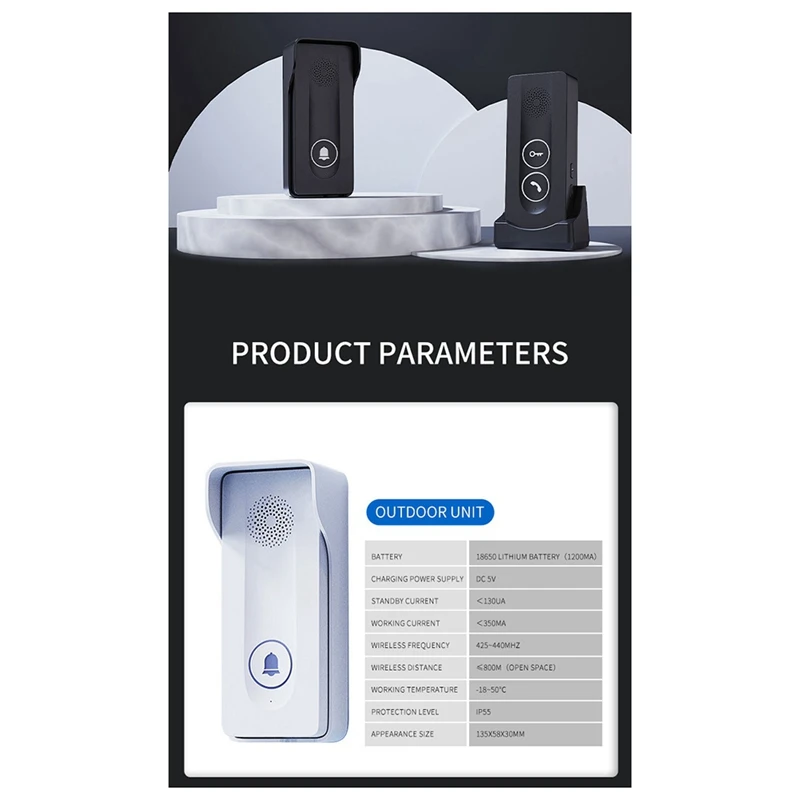 New 800M Long Distance Outdoor Doorbell Wireless Intercom Door Phone Unlocking Two-Way Intercom 433Mhz