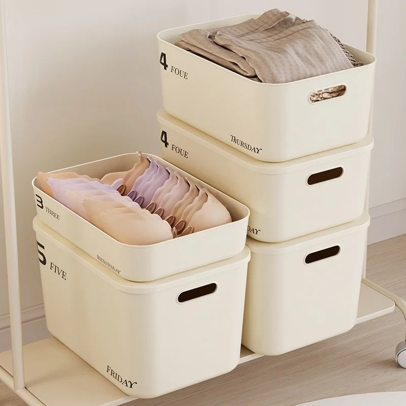 Stackable Storage Box with Lid Dustproof Cosmetics Clothing Grocery Organizer Bedroom Dormitory Storage Bin Toy Storage Basket