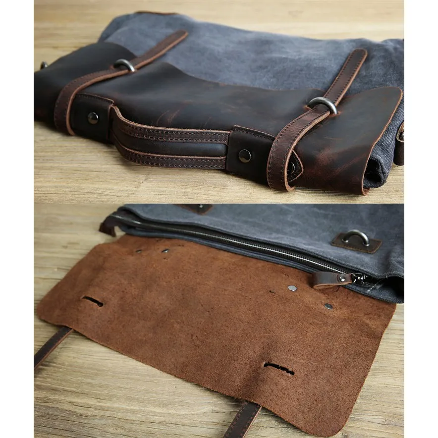 Gpr 100% Echt Koeienhuid Lederen Man Laptop Tas Retro Aktetas Canvas Messenger Bag Mannen Sling Tassen Mannelijke Schoudertas