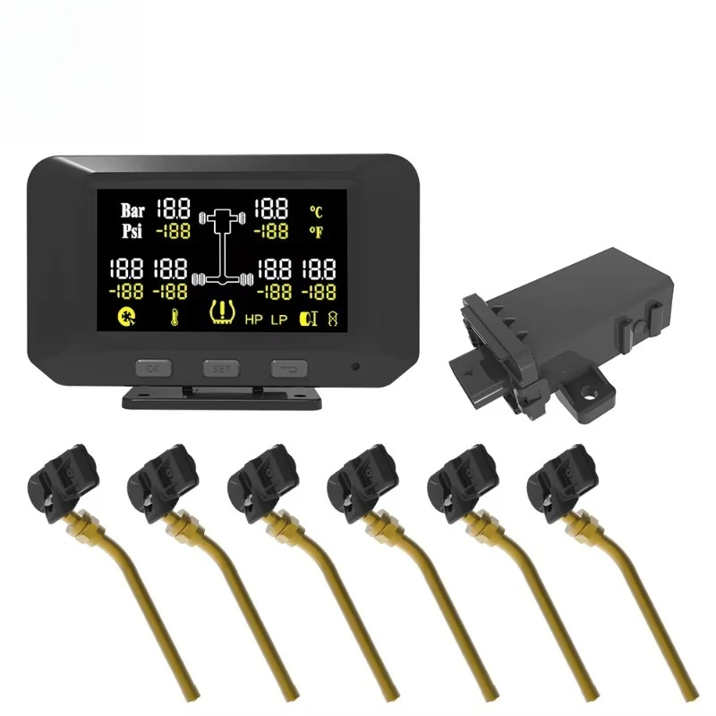 Porcsi TDS230 TPMS Tire Pressure Monitoring System 6 Wheels RV/Truck/Trailer Sensor LCD Display 5V Built-in for Buses and Trucks