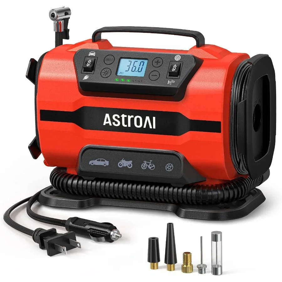 

Portable Tire Inflator Air Compressor Pump 150PSI with Dual Metal Motors and LED Light for Car Bicycle Tires and Air Mattresses