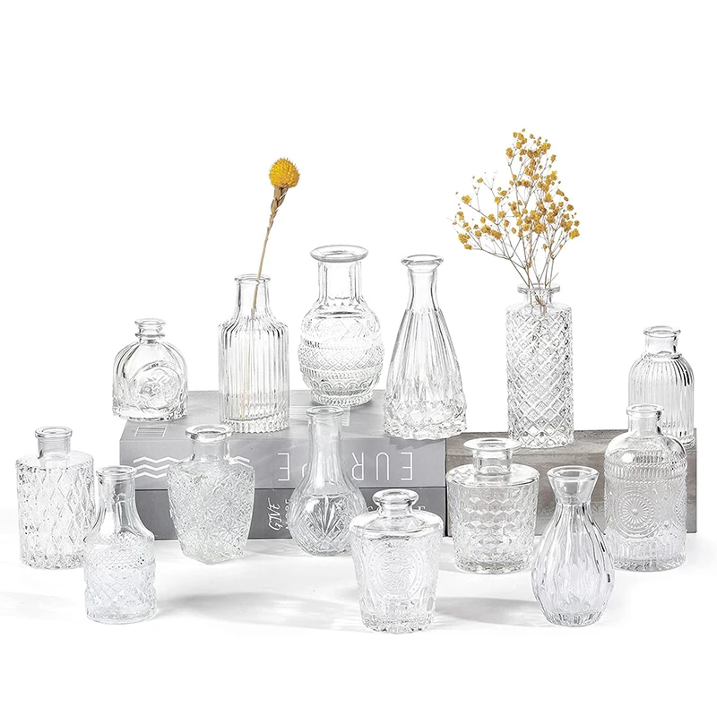 

Set of 14 Bud Vases for Flowers, Small Vases for Centerpieces, Vintage Clear Glass Vases for Home Table Decor Rustic Wedding