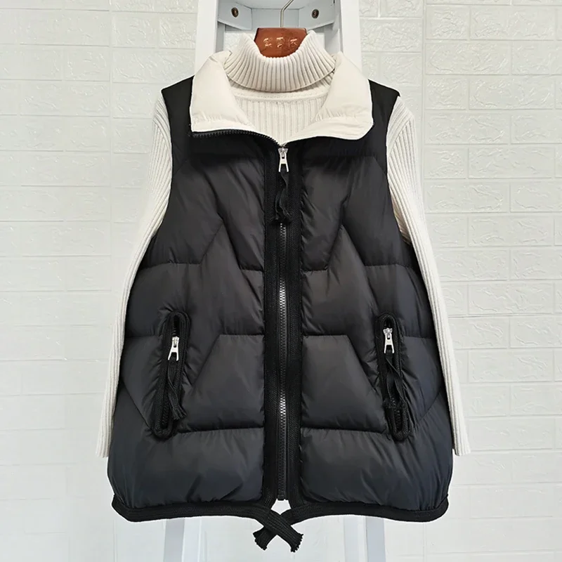 Autumn Winter Ultra Light White Duck Down Coat Women Short Vest Loose Zipper Sleeveless Puffer Jacket Waistcoat Outwear C50